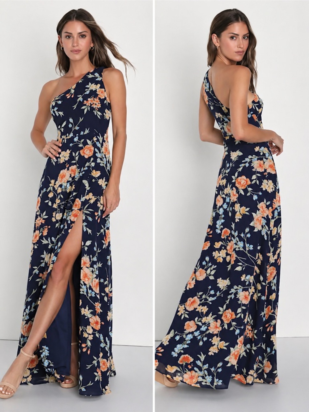Lulus Elegant Admiration One Shoulder Floral Maxi Dress Small Wedding Guest